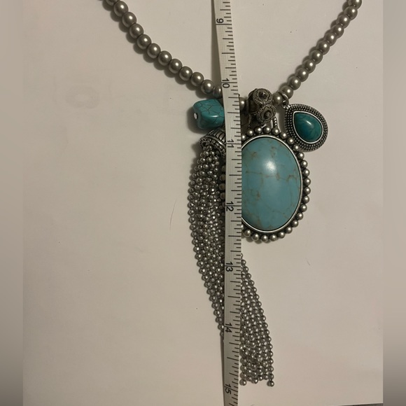 Chico’s necklace, faux turquoise&silver costume beaded w/beautiful tassel 13-15” - Picture 10 of 10